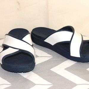 CROCS Women's Navy and White Crosstown Slide Sandals